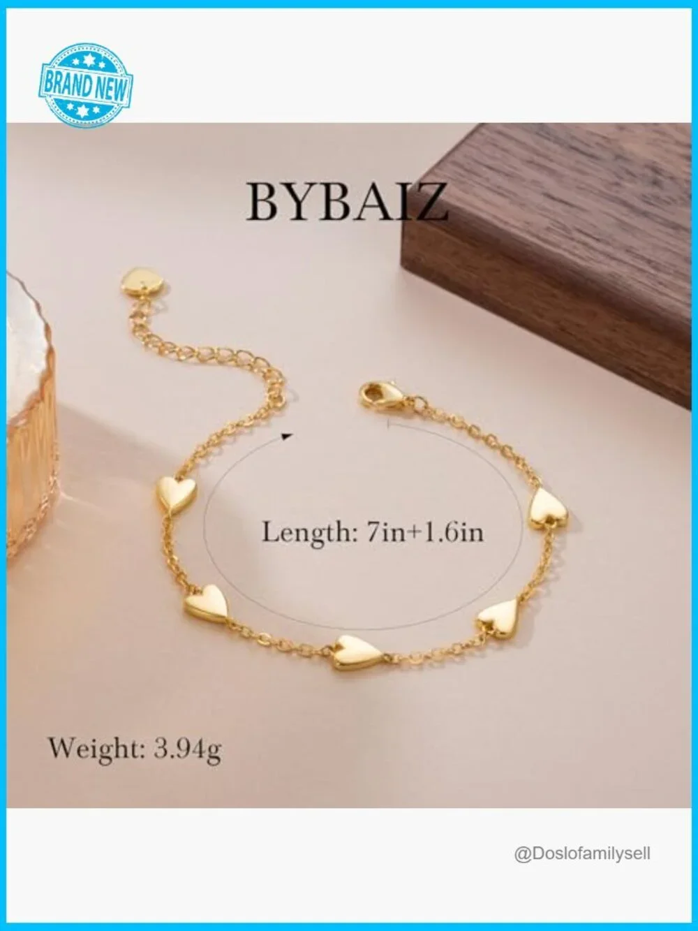 14K Gold Heart Charm Bracelet Elegant Classic Link Chain Lobster Clasp